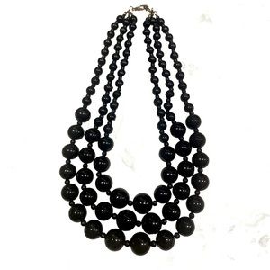 Fun and Flirty 16” cascading black beaded necklace with three layers